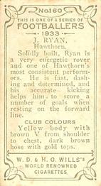 1933 Wills's Victorian Footballers (Small) #160 Jack Ryan Back